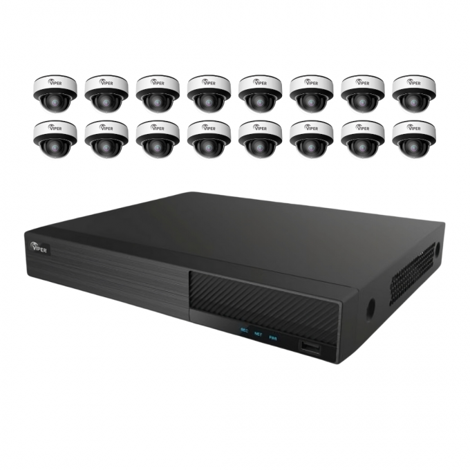 Viper 12MP NVR + 16 x 4K Motoriserade E3 AI Vandal Dome-kameror