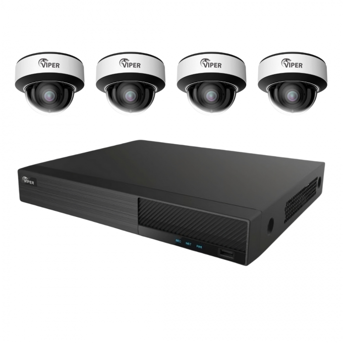 Cryptsec | Viper 12MP NVR + 4 x 4K Motorised E3 AI Vandal Dome Cameras