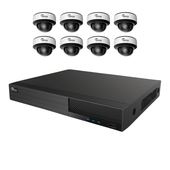 Cryptsec | Viper 12MP NVR + 8 x 4K Motorised E3 AI Vandal Dome Cameras