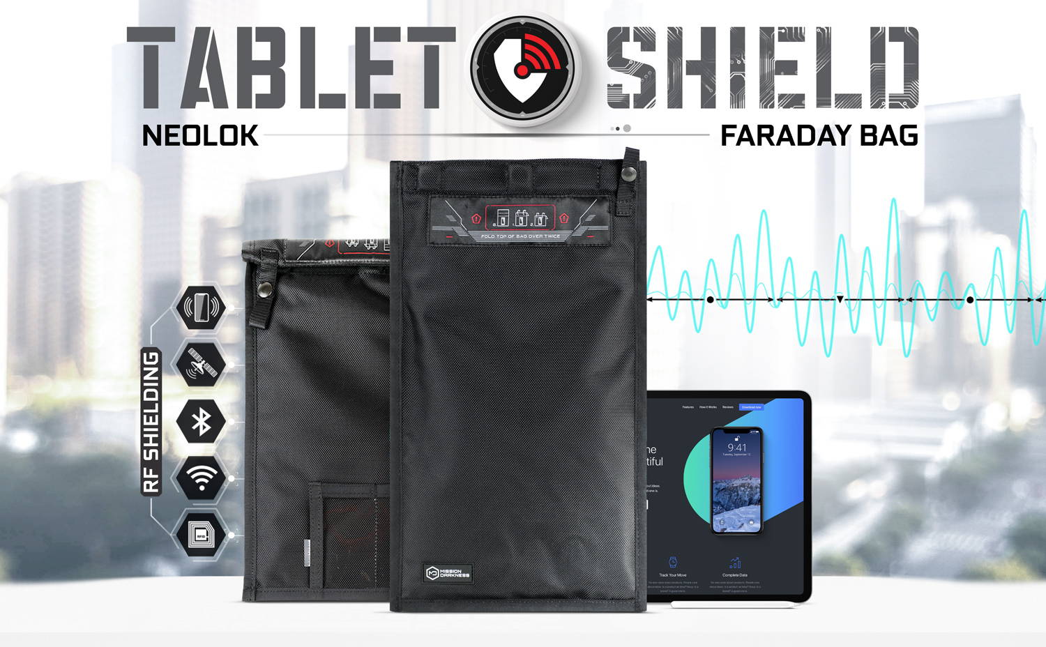 Cryptsec | Mission Darkness™ NeoLok Faraday Bag for Phones with Battery Kit